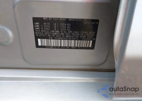 2015 Subaru Legacy 2.5I Premium z USA, uszkodzony, nr VIN 4S3BNAC62F3018510